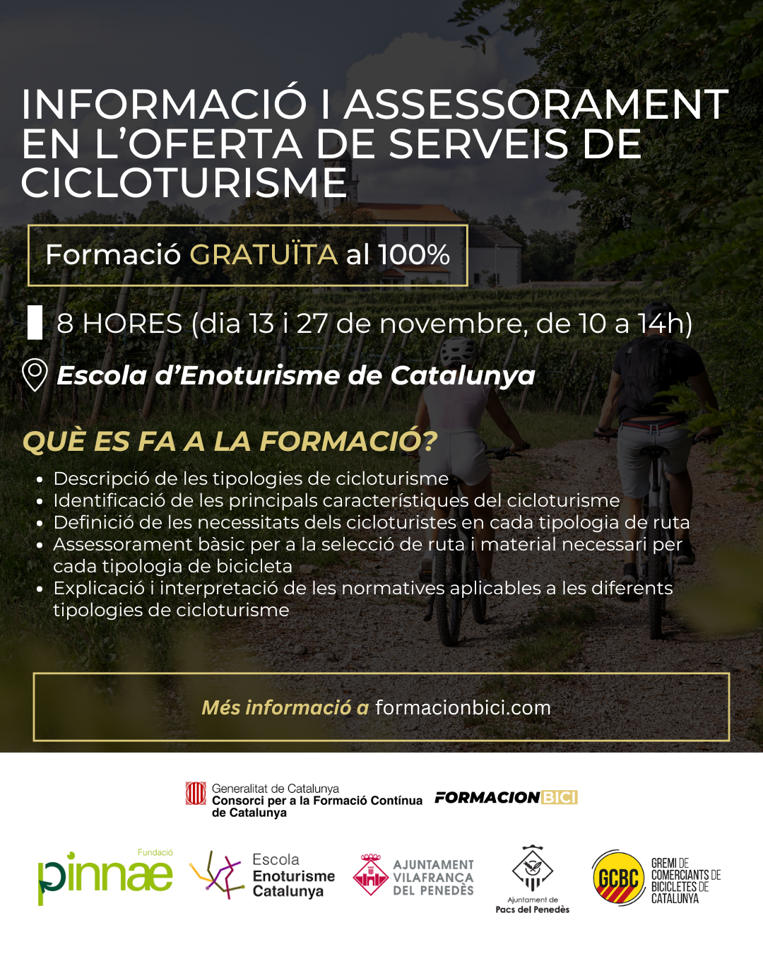 Información y asesoramiento en la oferta de servicios de cicloturismo