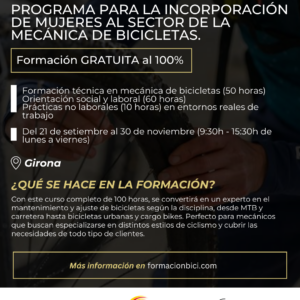 Programa per la incorporació de dones en el sector de la mecànica de bicicletes.